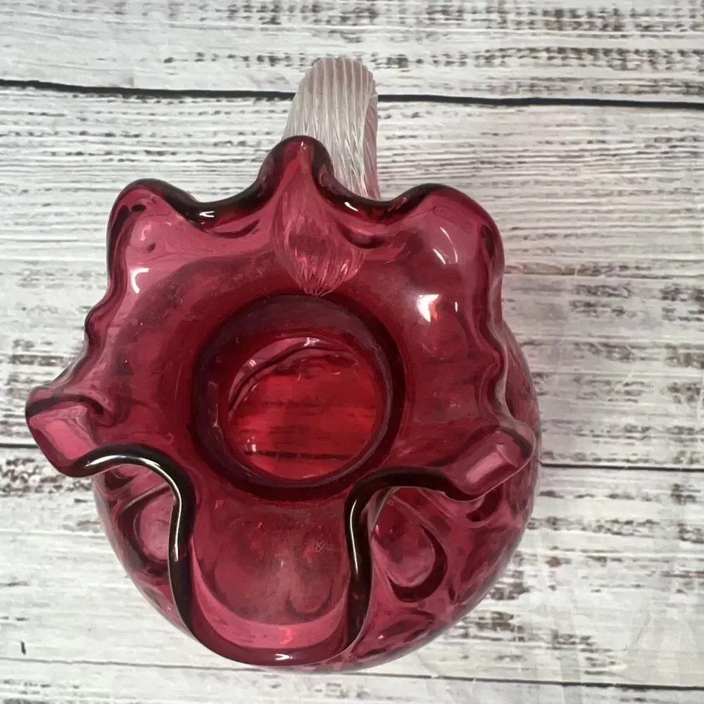 Vintage Fenton Cranberry Red Thumbprint Glass Pitcher with‎ Flared Rim 6.5